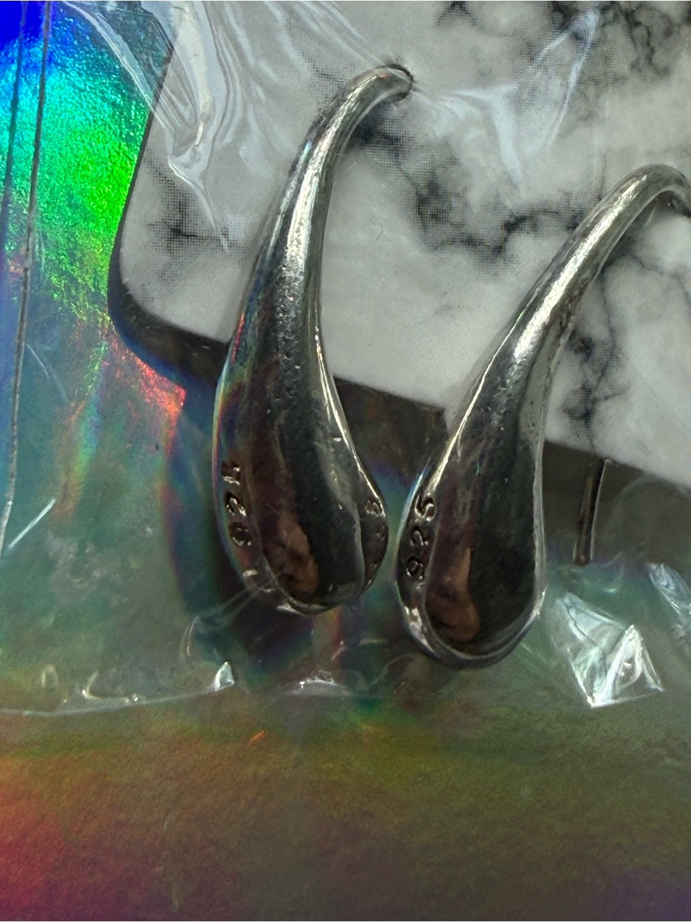 Sterling Silver Teardrop Hoop Earrings - Silver